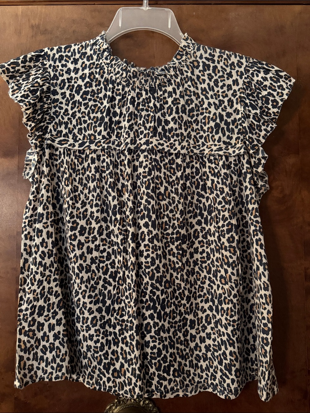 THML Leopard Print Ruffle Sleeve Top